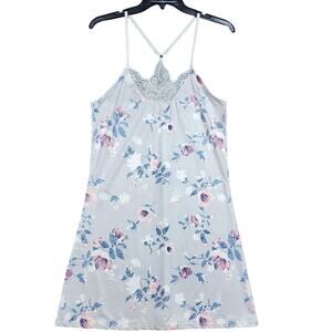 Body Touch Chemise‎ Night Gown Lace Detail Large Gray Floral
